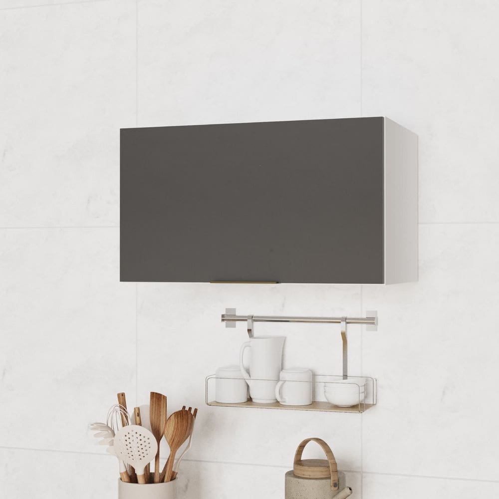 Armário Aéreo 1 Porta Basculante 60cm Ipanema Cabecasa Madeiramadeira Grafite Trama/Branco