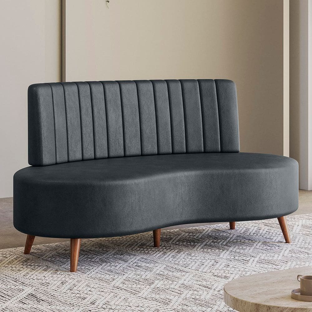 Sofá Living 2 Lugares com Pés em Madeira Maciça 160cm Roseau Espresso Móveis Preto