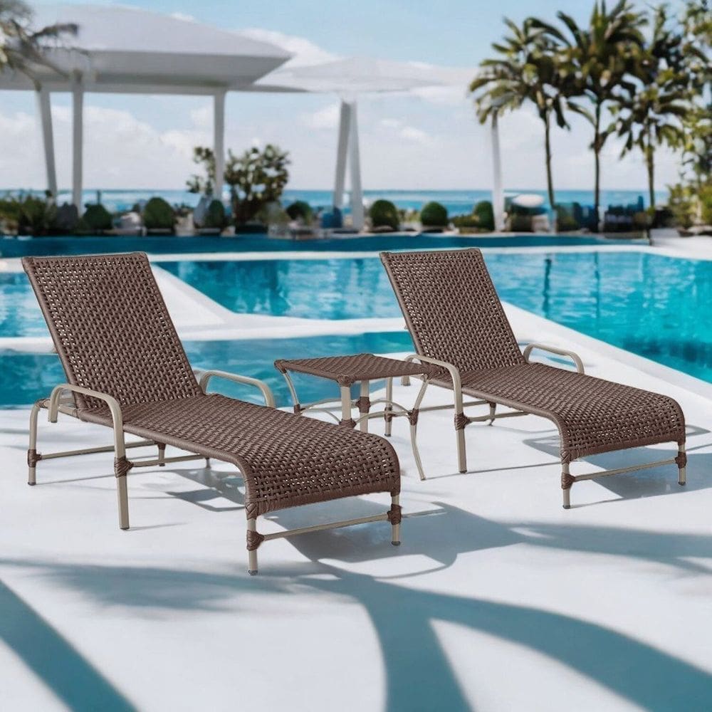 Kit 2 Espreguiçadeiras Corda Náutica e Mesa Garden em Alumínio para Piscina Edícula Catar