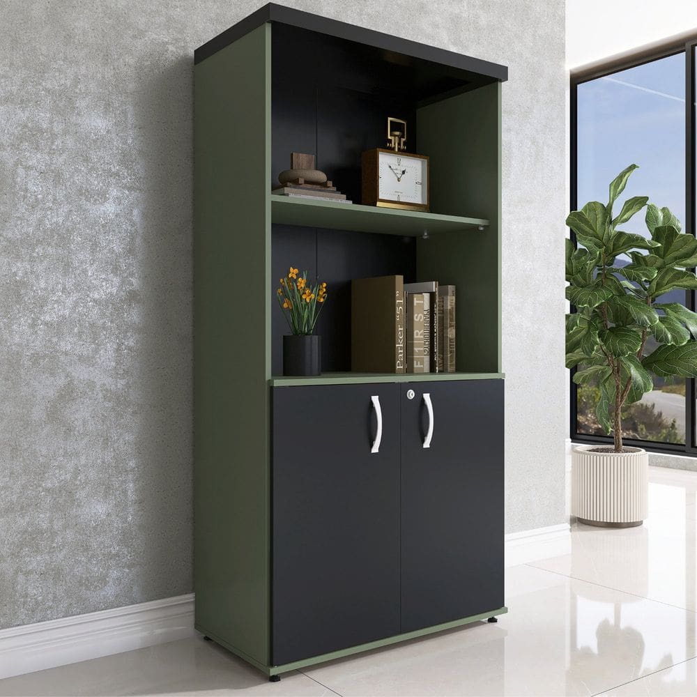 Armário Misto 2 Portas Pivotante 161,1x79,2cm Preto/Salvia