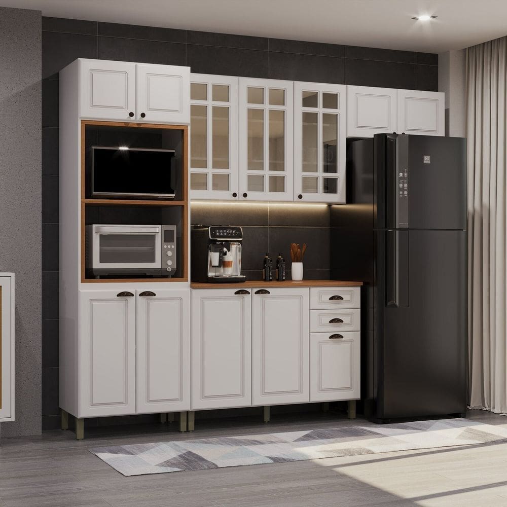 Cozinha Completa 4 Peças com Vidro e Tampo Paris Branco