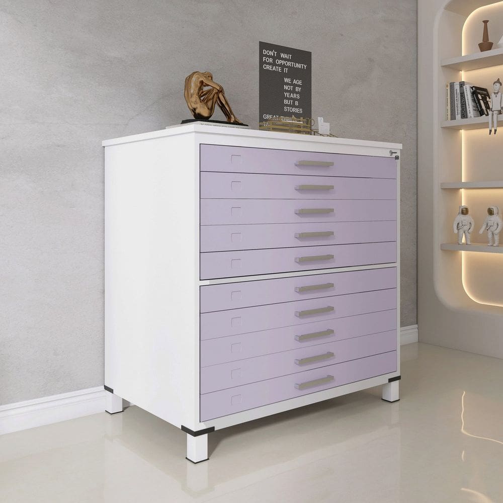 Mapoteca 10 Gavetas 120,4cm X 122,3cm Aço Branco/Lilás