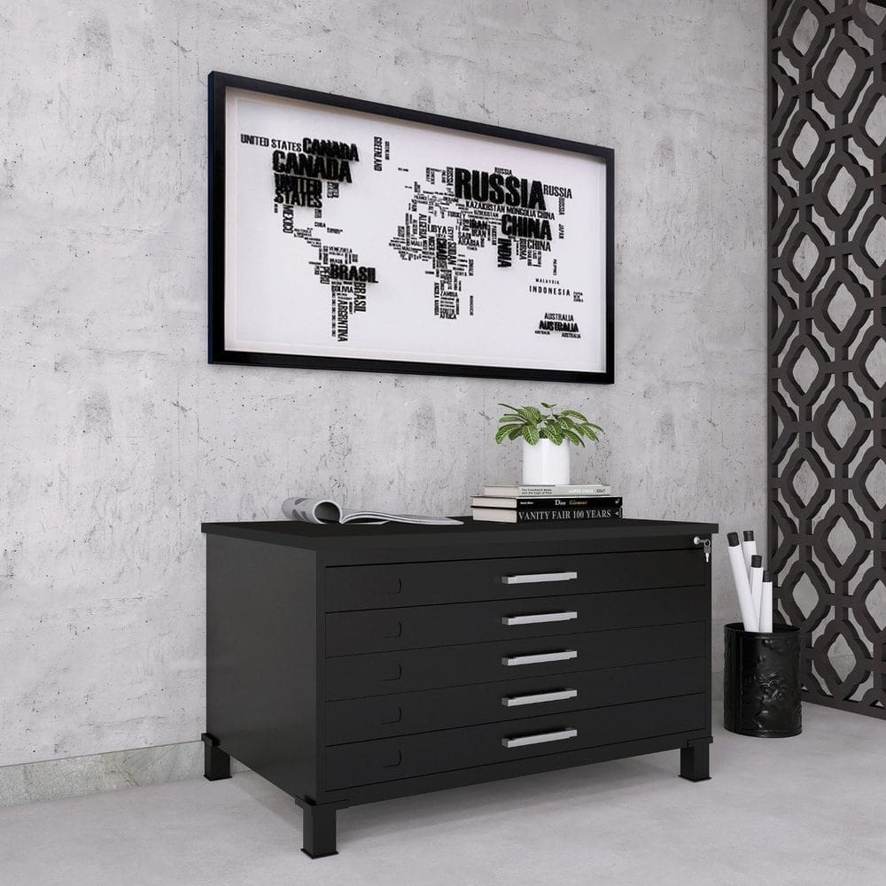 Mapoteca Mont 5 Gavetas 71,3cm X 120,4cm Aço Preto