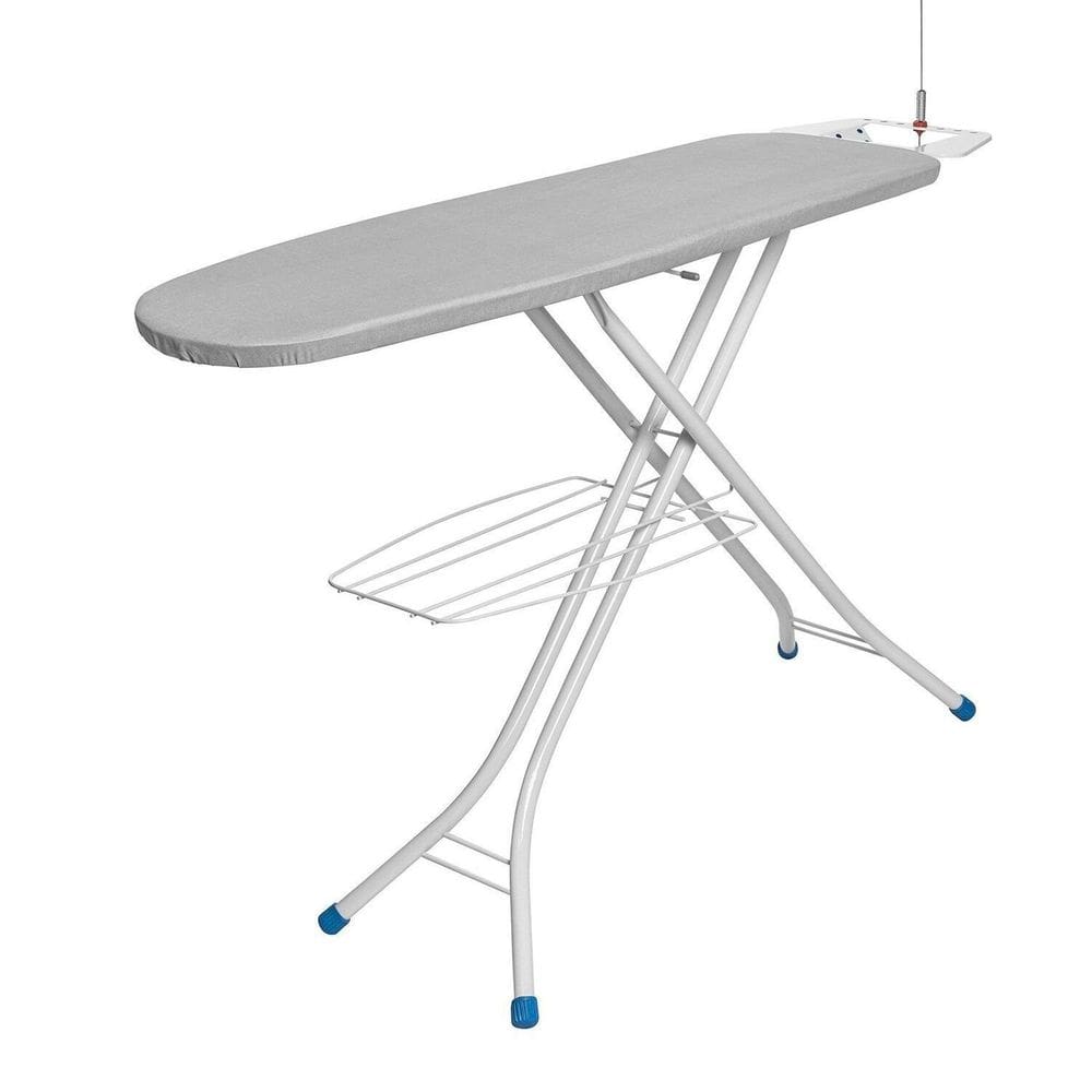 Tábua de Passar Roupa Extra Forte em Aço Metalizado com Suporte para Ferro 2001 Top Plus Branco/Cinza