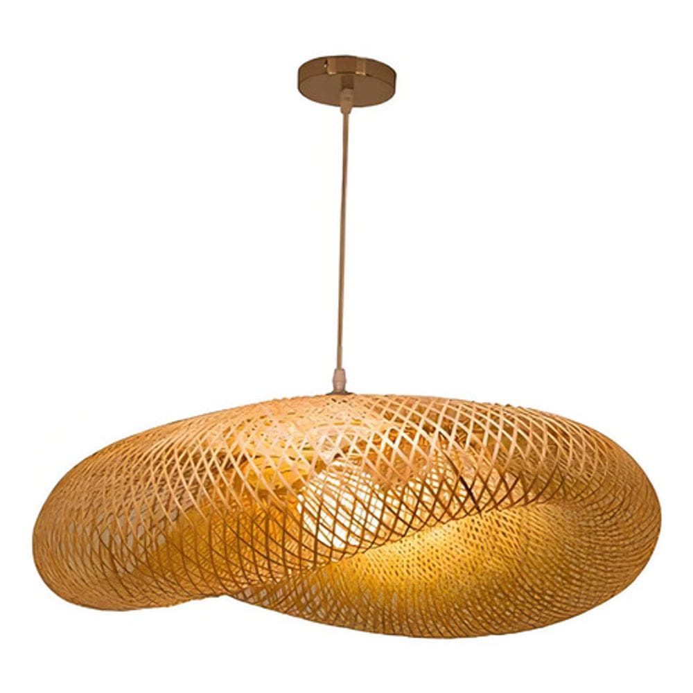 Lustre luminária pendente led retrô fibra bambu 40cm 220v