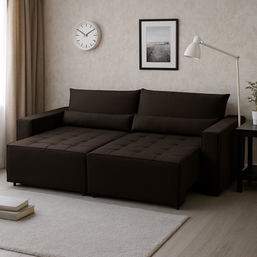 Sofá Cama 220cm Retrátil e Reclinável 4 Lugares Nepal Marrom