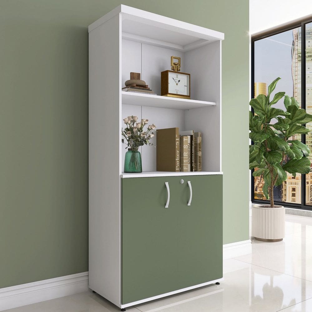 Armário Misto 2 Portas Pivotante 161,1x79,2cm Salvia/Branco