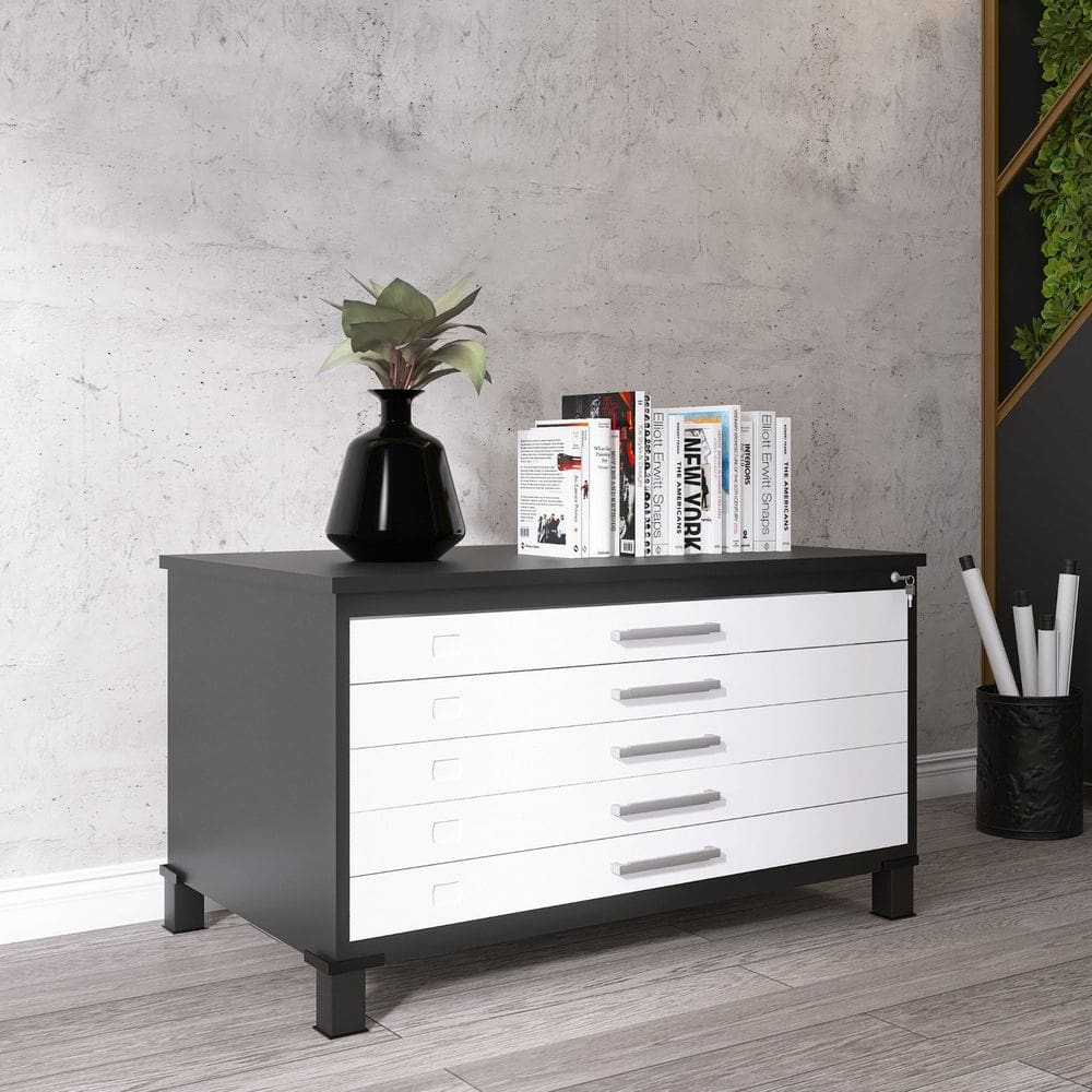 Mapoteca Mont 5 Gavetas 71,3cm X 120,4cm Aço Preto/Branco