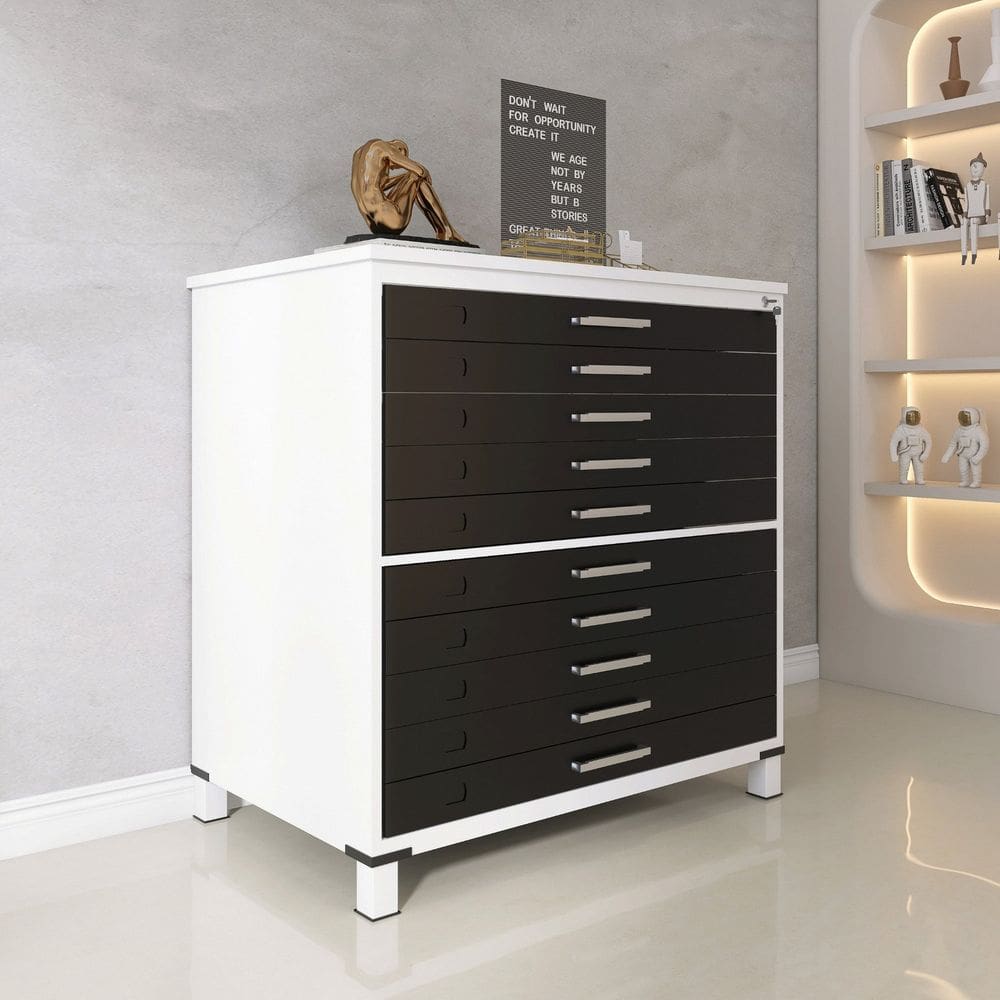 Mapoteca 10 Gavetas 120,4cm X 122,3cm Aço Branco/Preto