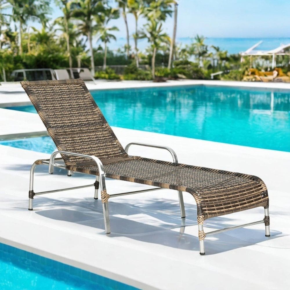 Espreguiçadeira Regulável em Alumínio para Piscina e Jardim Catar Cappuccino