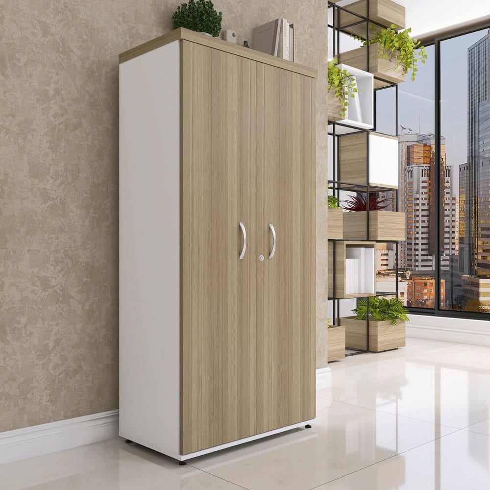 Armario Alto 02 Portas Pivotante 79,2cm X 161,1cm Noce Naturalle/Branco