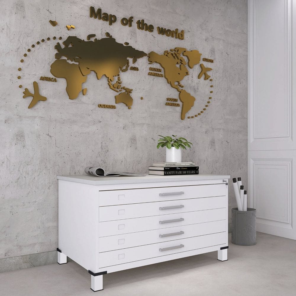 Mapoteca Mont 5 Gavetas 71,3cm X 120,4cm Aço Branco