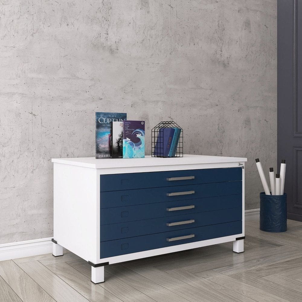 Mapoteca Mont 5 Gavetas 71,3cm X 120,4cm Aço Branco/Azul Delrei