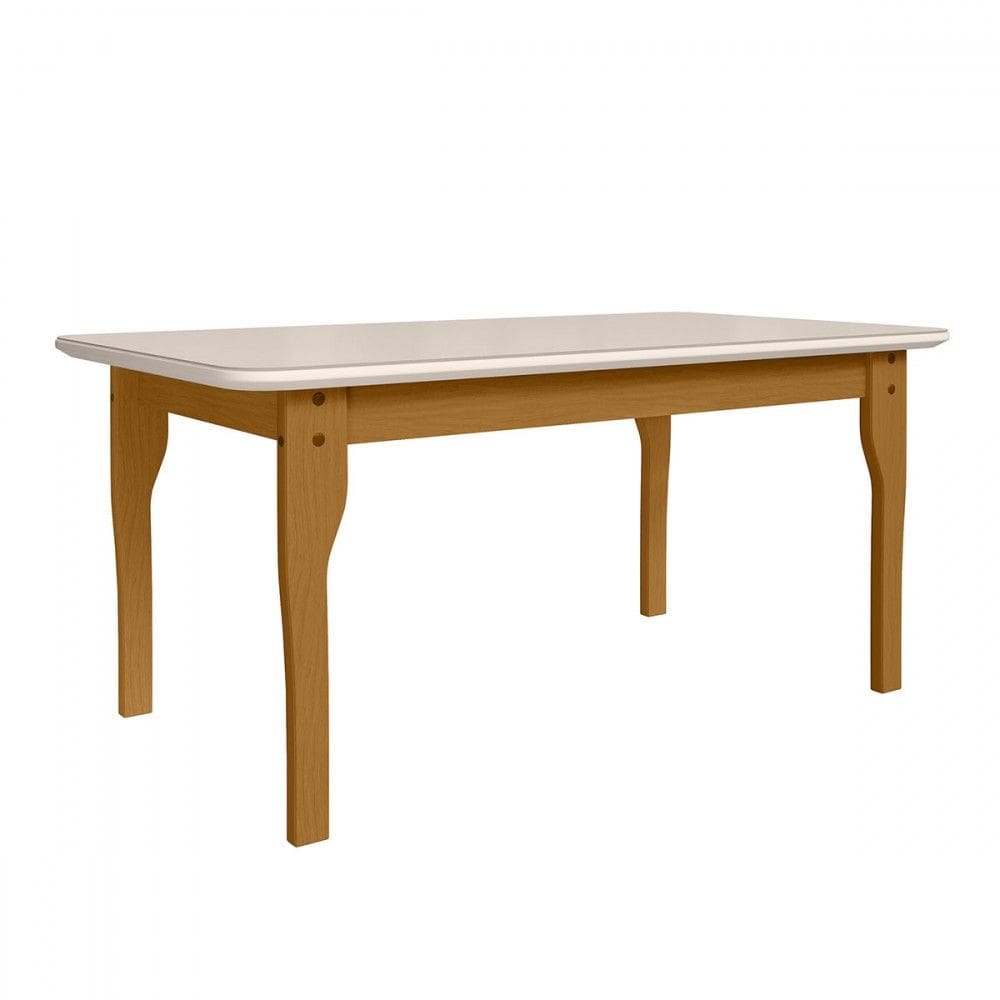 Mesa de Madeira 160cm Luna com Vidro Natural/Off White - Art Panta