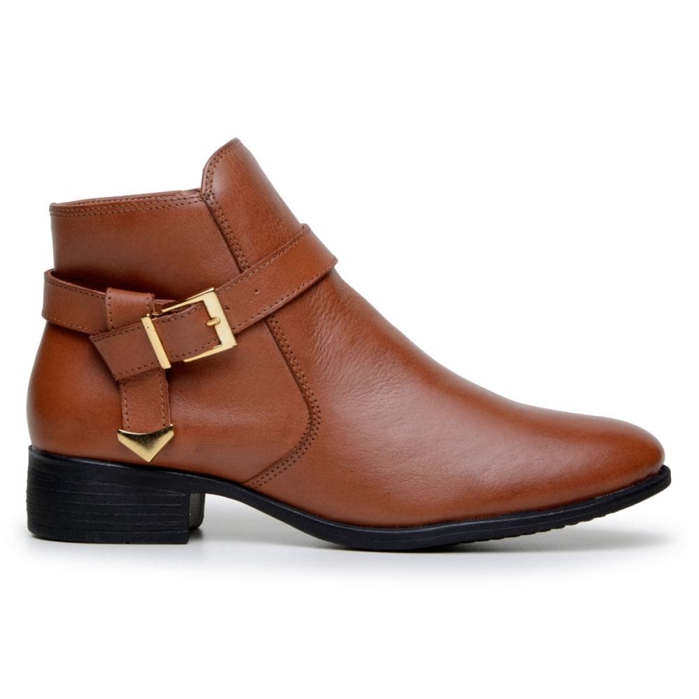 Bota Feminina Couro Cano Curto Bota Coturno Casual Fivela Lateral Bota Dia a Dia