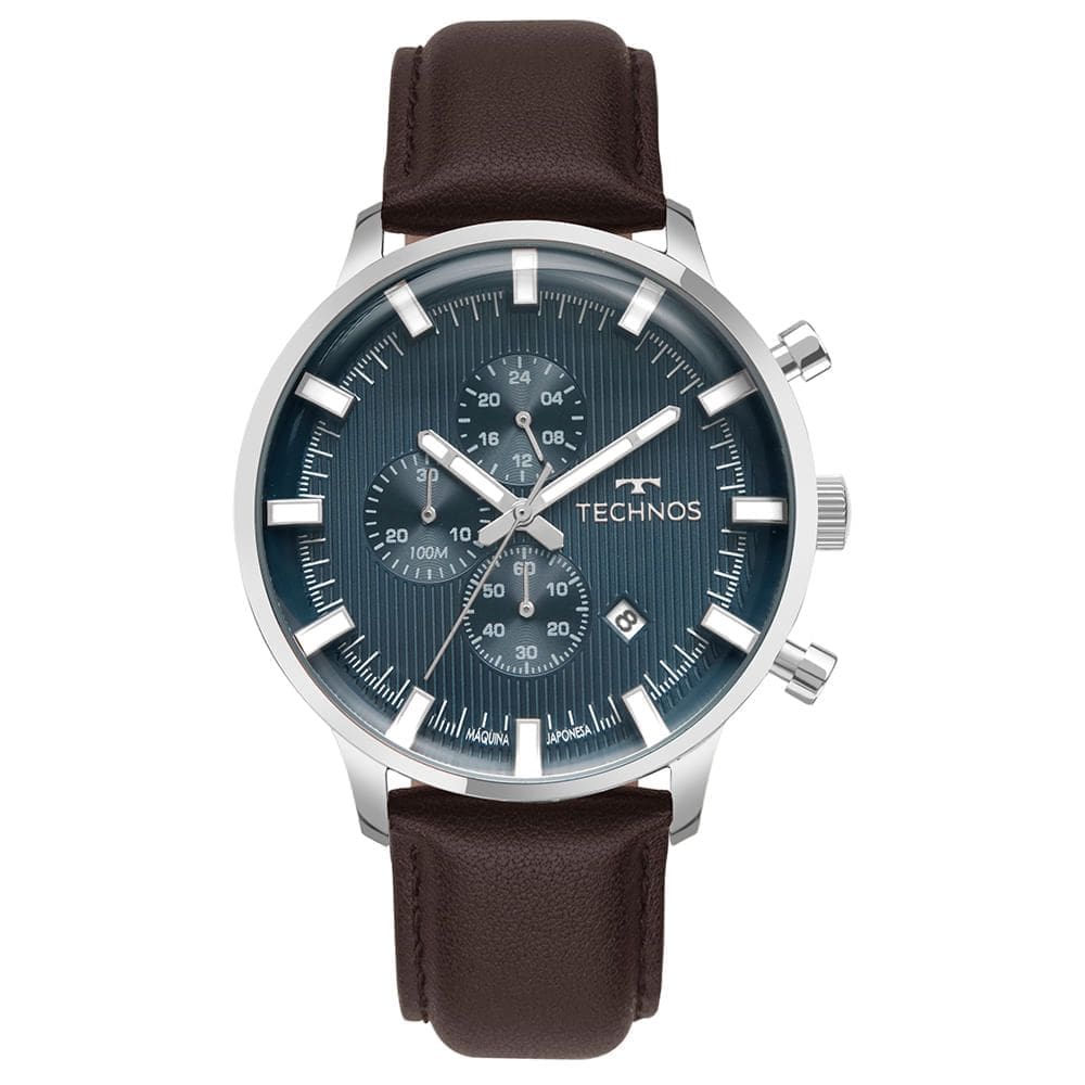 Relógio TECHNOS masculino multifunções prata azul JS25BCQ/0A