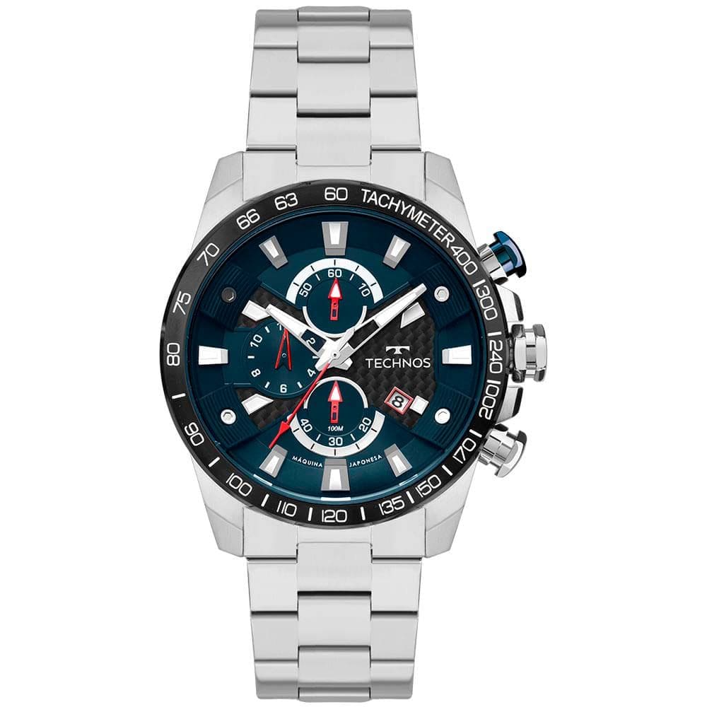 Relógio TECHNOS masculino analógico prata azul OS1ABW/1A