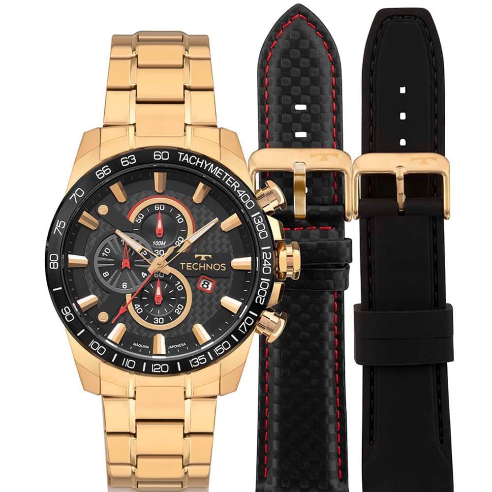 Relógio TECHNOS masculino cronógrafo dourado OS1ABR/T1P