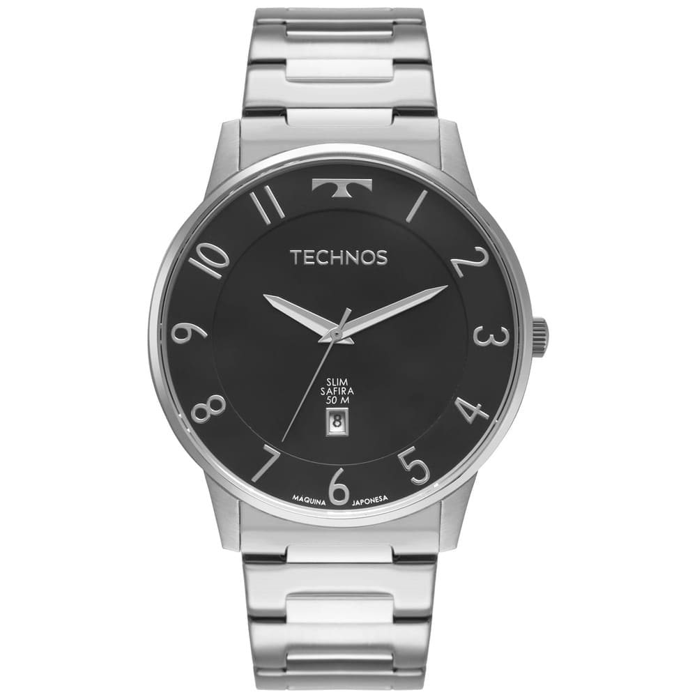 Relógio TECHNOS masculino slim safira prata preto GM10YQ/1P