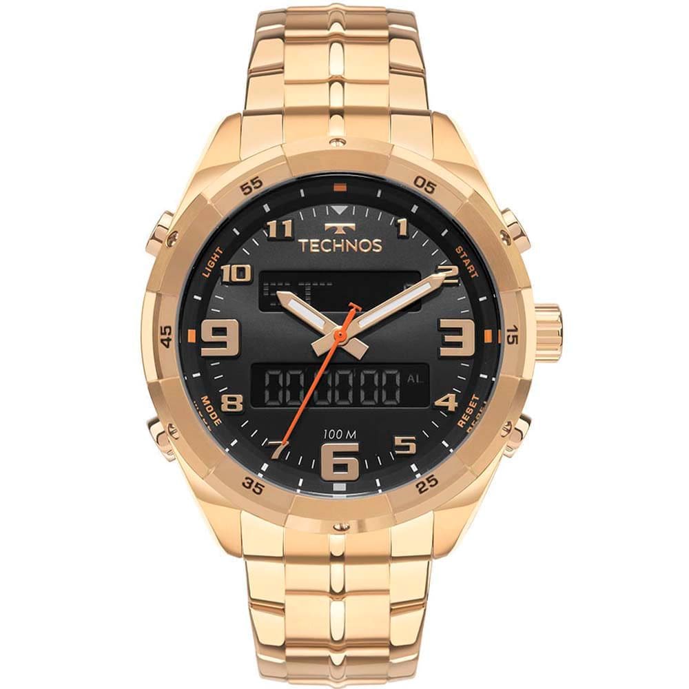 Relógio TECHNOS masculino dourado preto BJK725AA/1P
