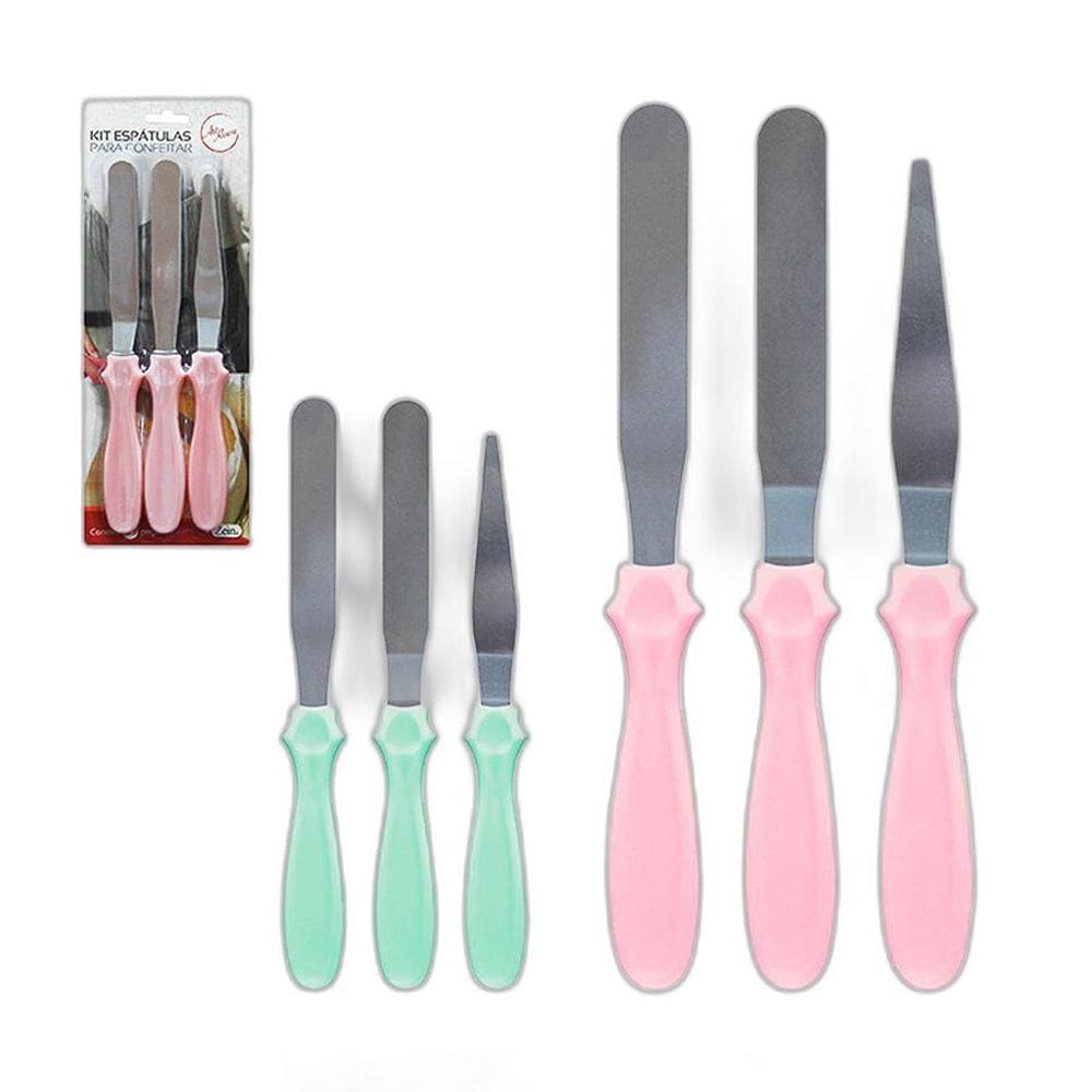 Kit Espátulas Confeitar Bolo 3 peças de Aço Inox