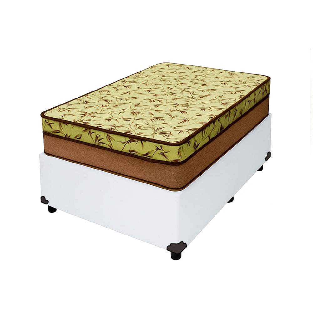 Cama Box Solteiro 88 Tecido Sintético Branco Com Colchão de Espuma D33 Tokio Bege