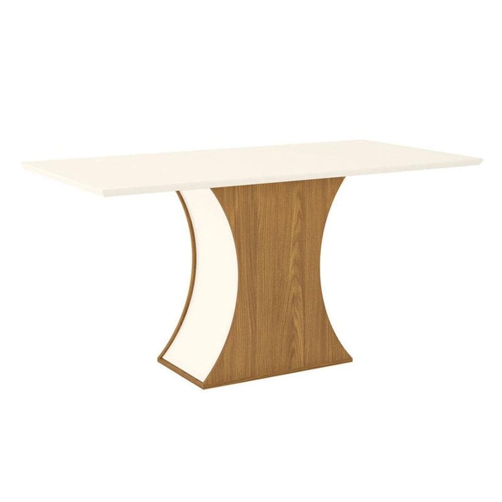 Mesa de Jantar Luiza 160 cm Canto Reto sem Vidro Nature Off White - Henn