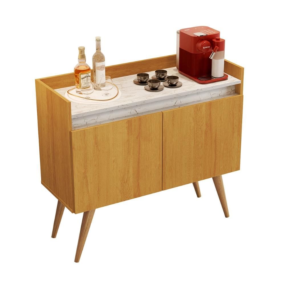 Aparador Buffet Gold Marmorizado 2 Portas Pés Madeira Maciça