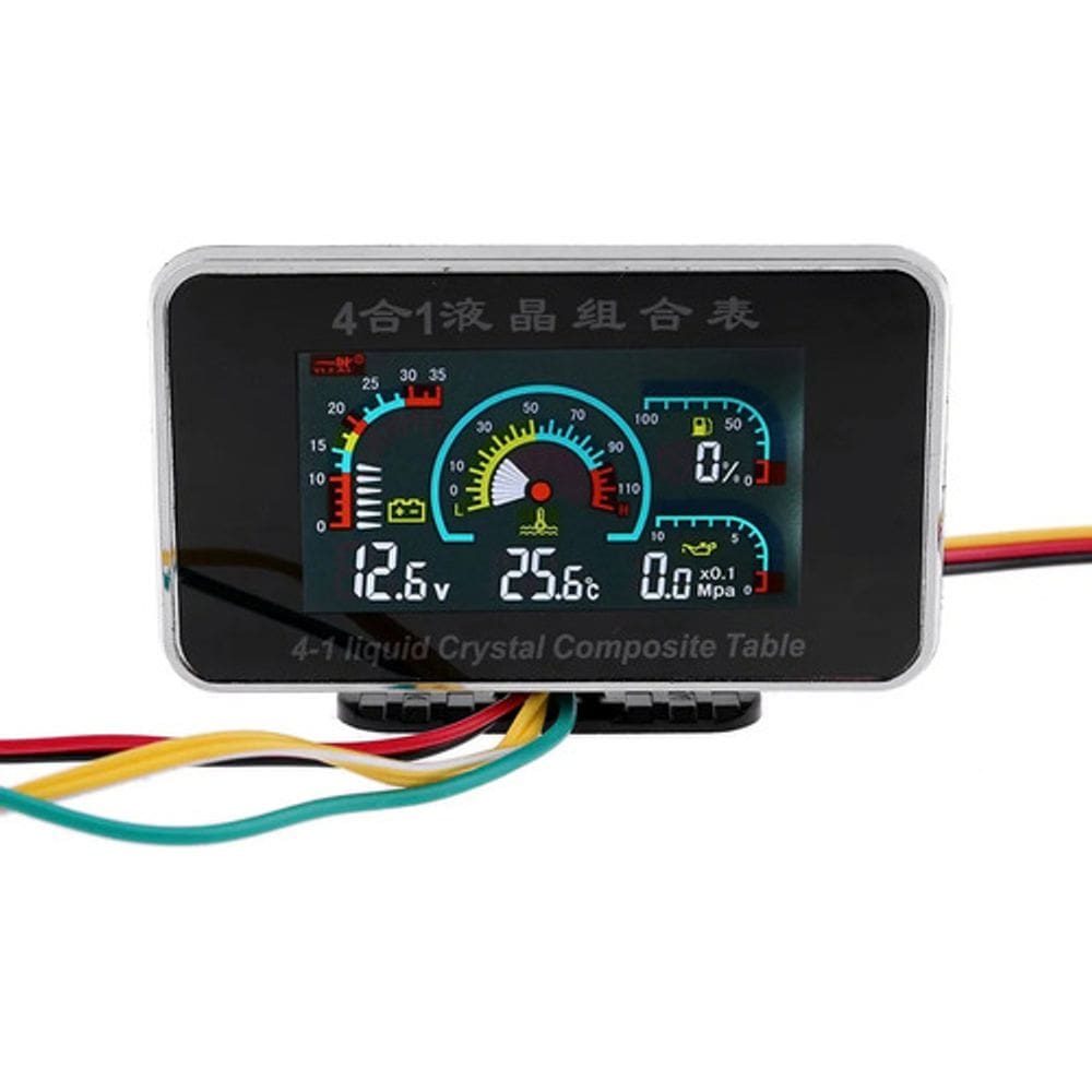 Voltímetro alarme 4 em 1 lcd carro digital medidor temperatu