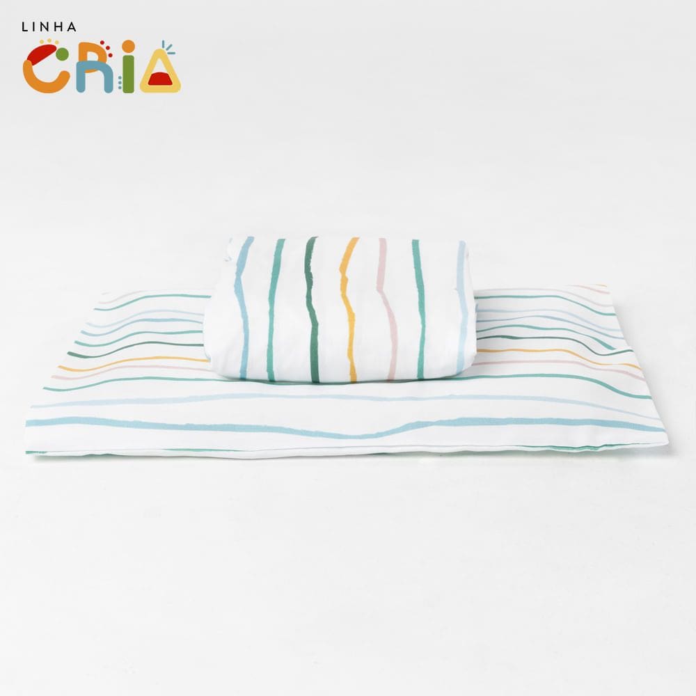 Lençol de Mini Cama com Elástico e Fronha - Listras Aquarela