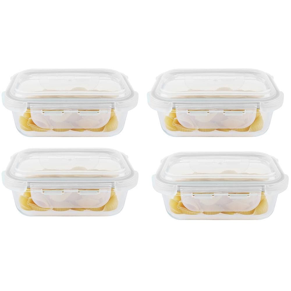 Kit 4 Potes Hermético Vidro Marmita Micro-Ondas 370Ml