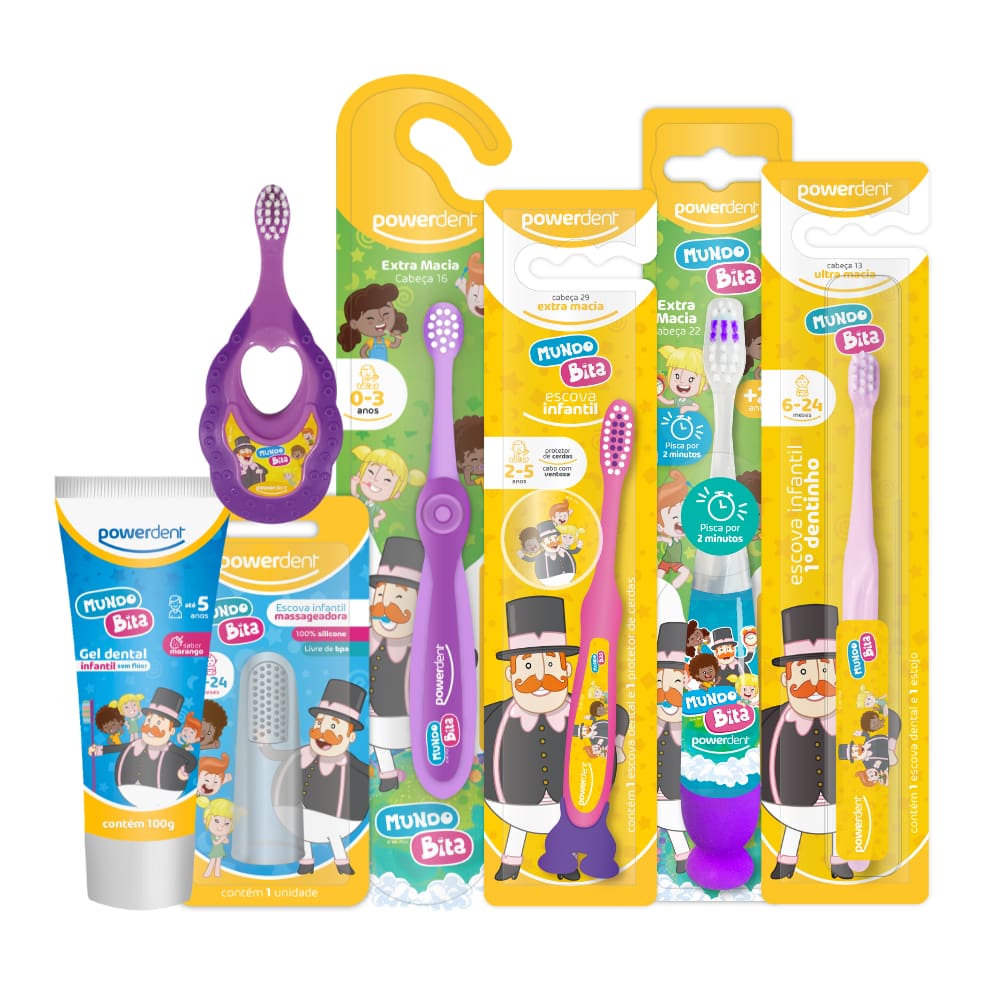 Kit Higiene Bucal Completa Powerdent Mundo Bita - 7 Produtos