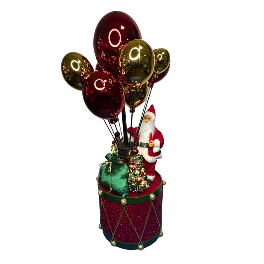 Papai Noel Tambor Balões Retrátil Luz 110cm
