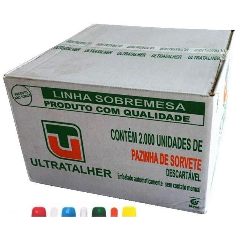 2.000 Pazinha P/Sorvete Colher Colorida 7,5Cm Ultrat  1Cx