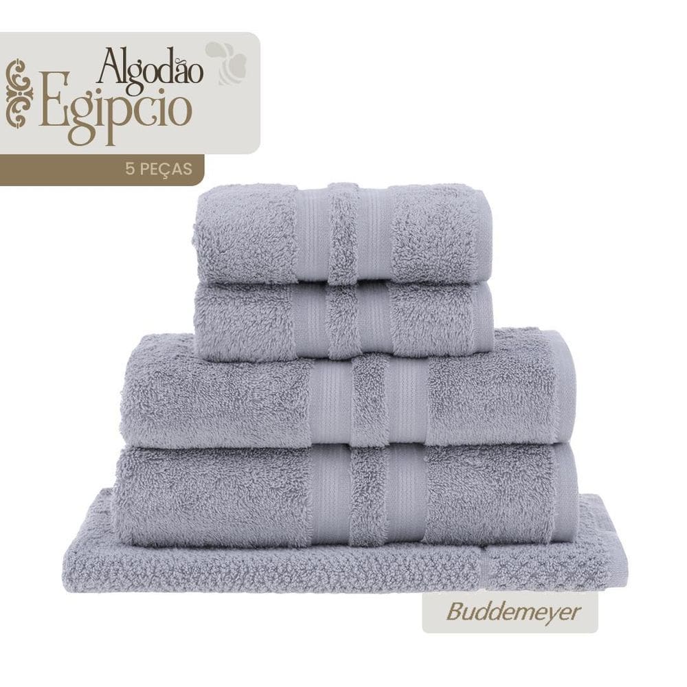 Jogo 5 Pçs Toalha Gigante Buddemeyer Algodão Egípcio Cinza