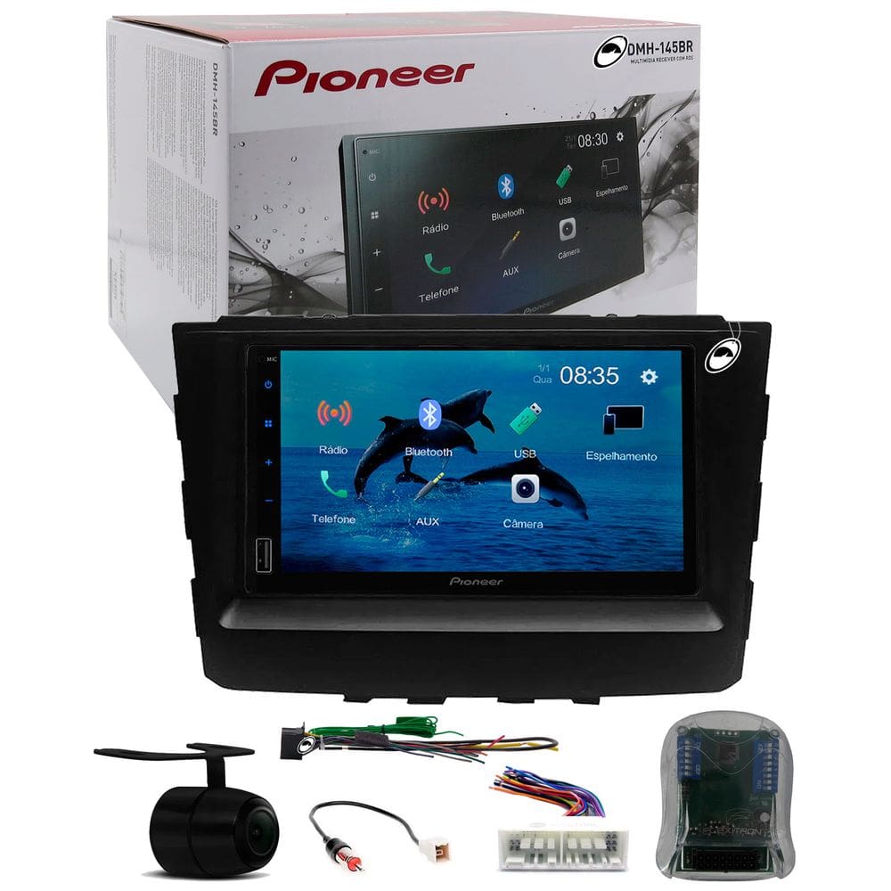 Multimídia Pioneer DMH-145BR Creta Bluetooth USB + Moldura + Interface Volante + Chicotes + Câmera Ré
