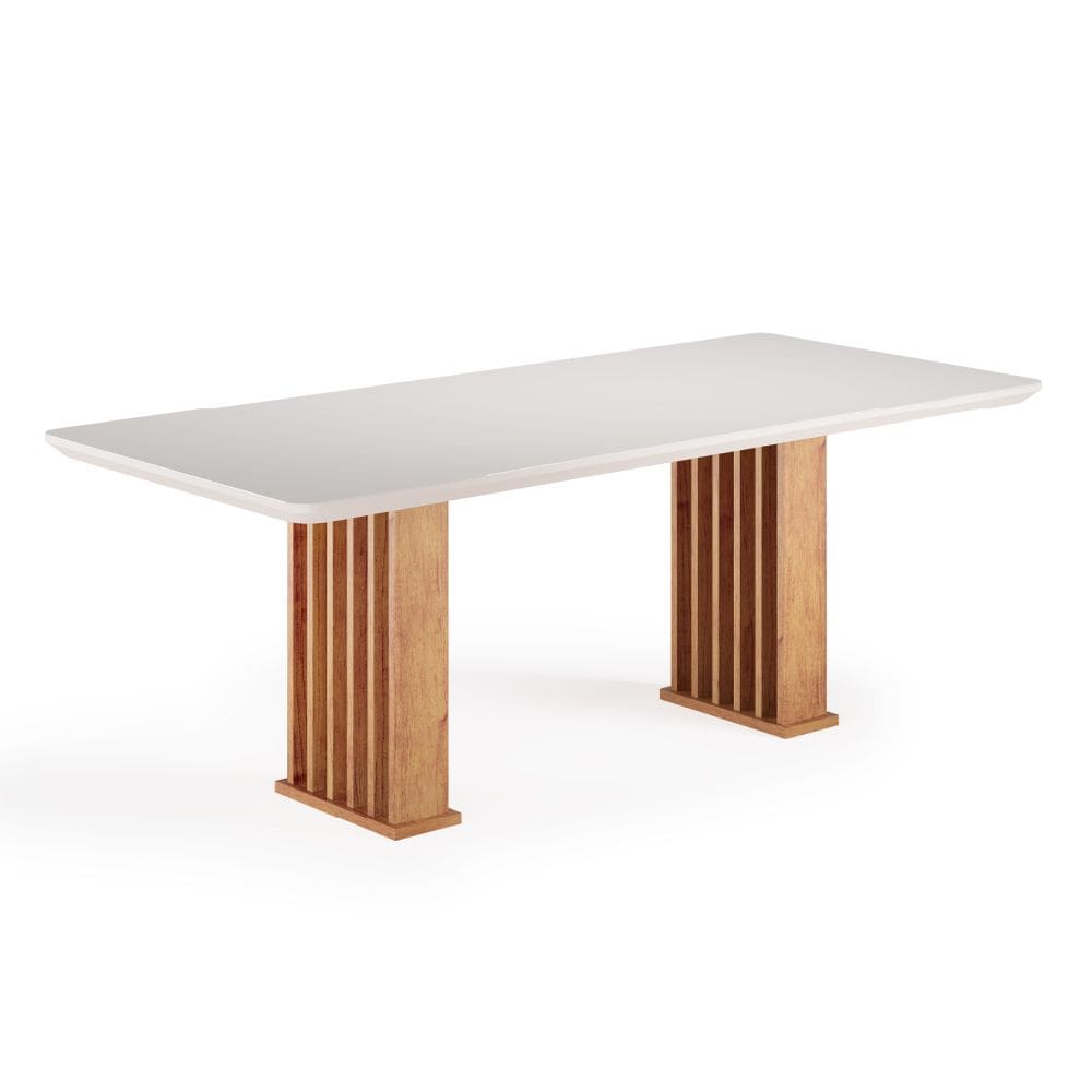 Mesa Sala de Jantar Tampo com Vidro Mond 2m Madeirado/Off White Viero