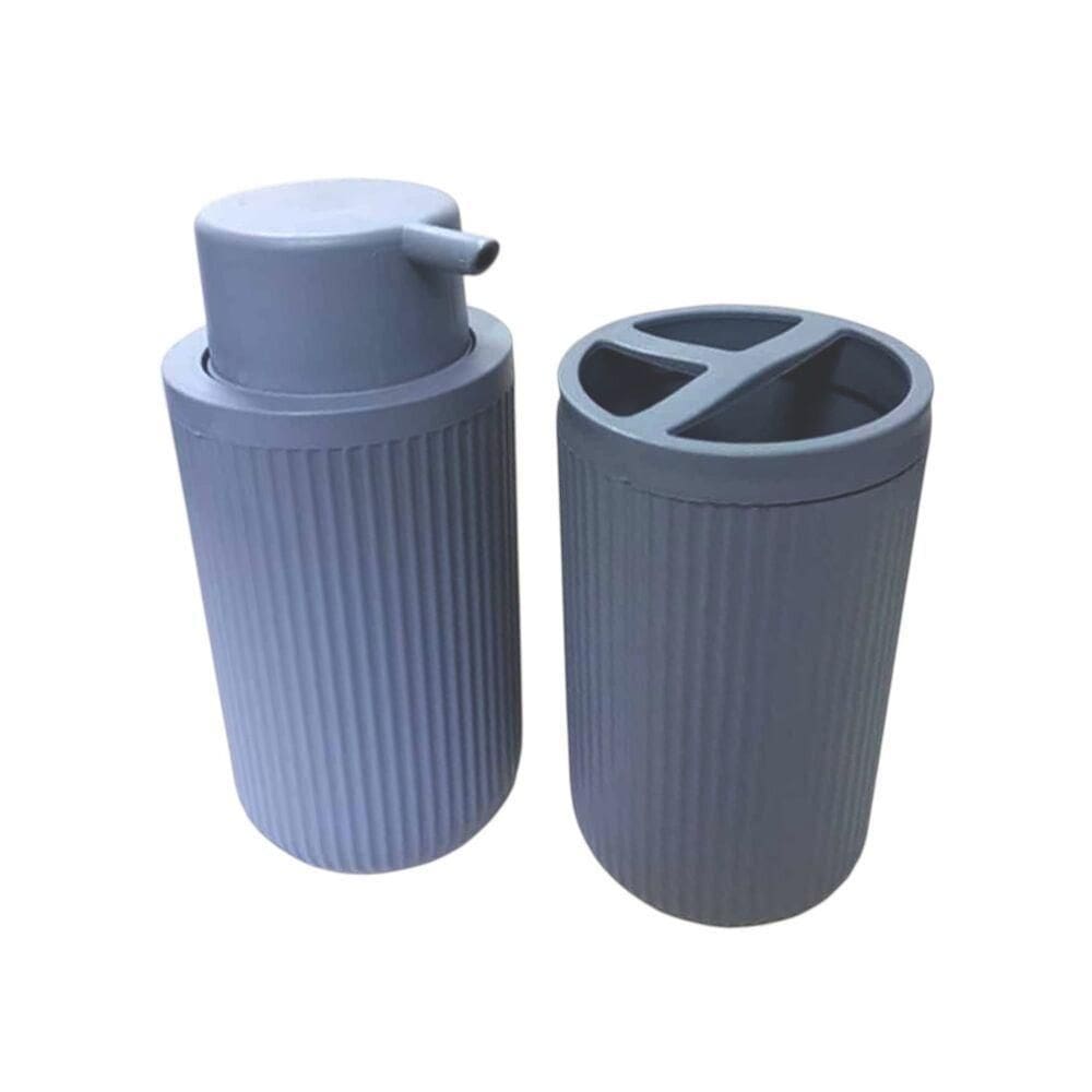 Conjunto De Acessórios Para Banheiro 2 Peças - Dispenser E Porta Escovas Cinza