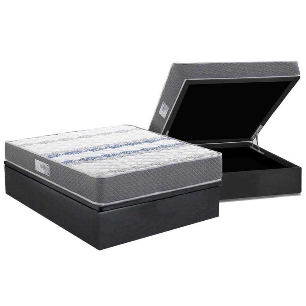 Cama Box Baú Casal: Colchão Ortopédico Herval D60 / AG65 Timeless + Base CRC Suede Gray (138x188)