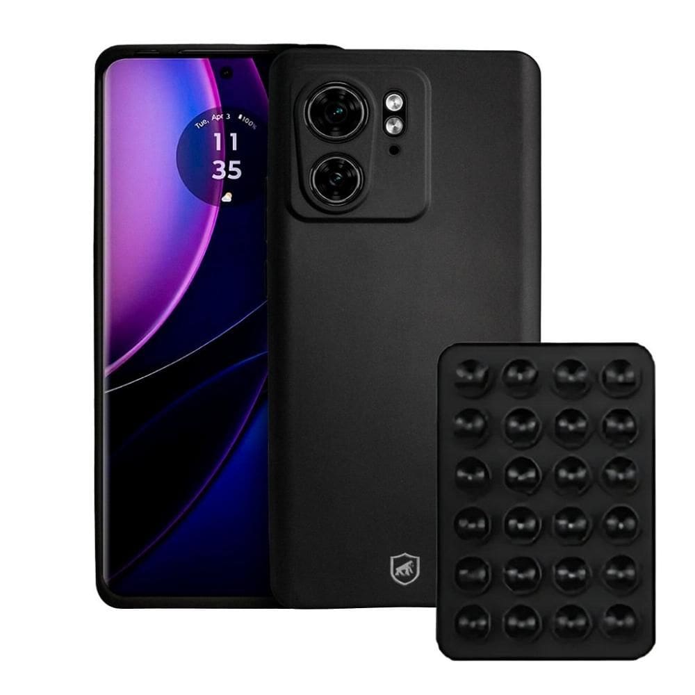 Kit Capa Silicon Veloz para Moto Edge 40 +  Ventosa  Preta