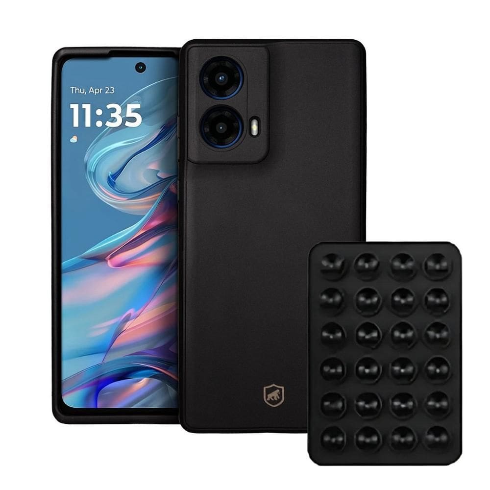 Kit Capa Silicon Veloz para Moto G45 + Ventosa - Preta