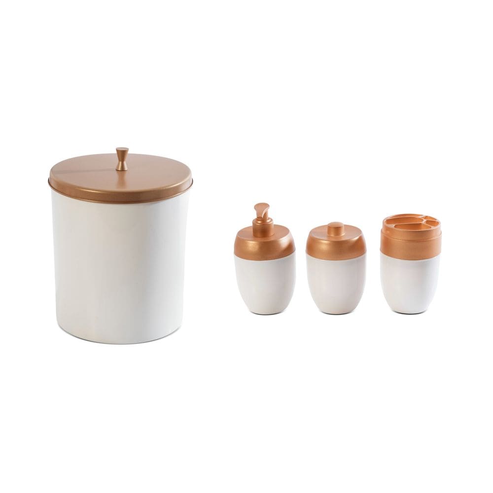 Kit Completo P/ Banheiro 4 Pçs Lixeira Porta Escova Sabonete