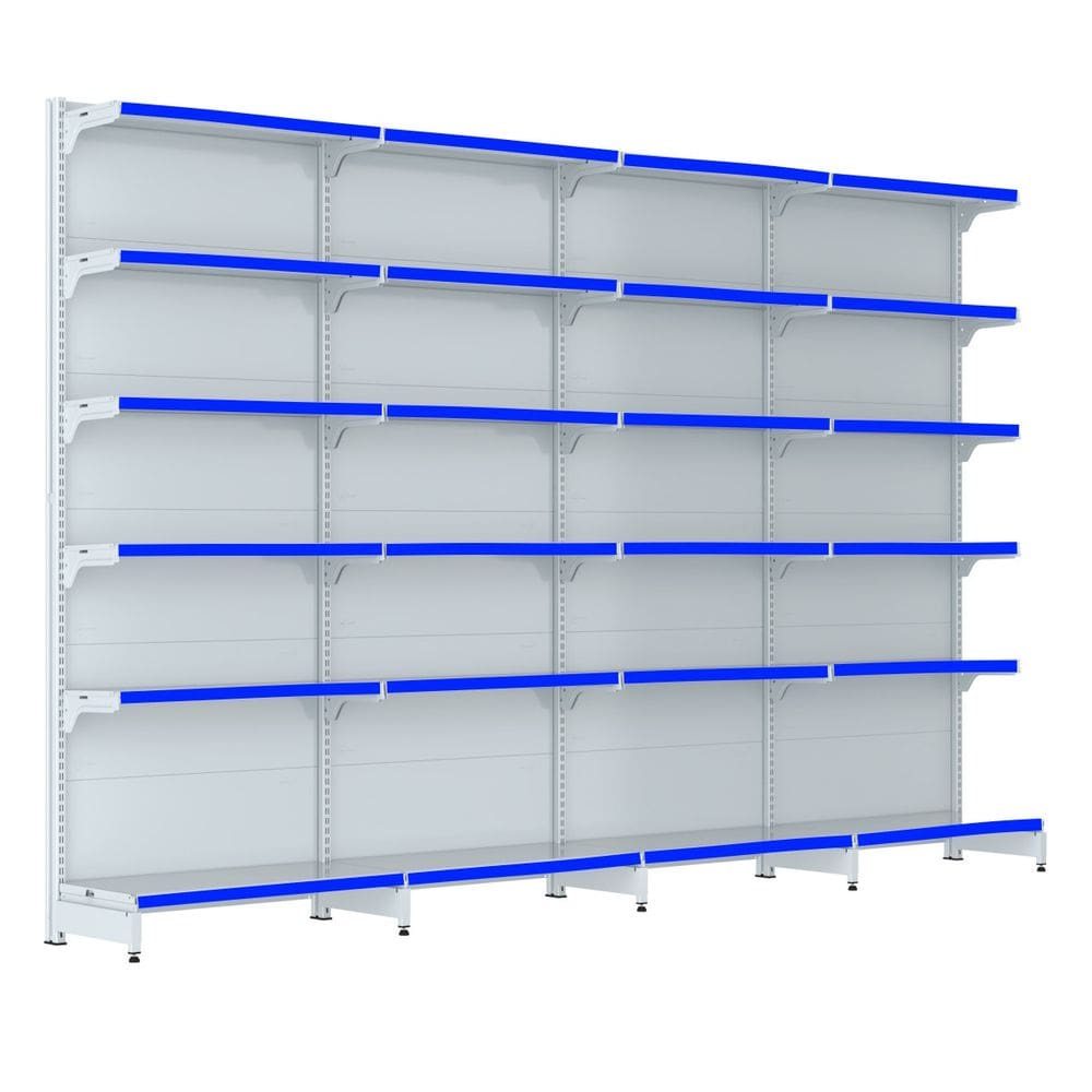 Gondola Parede 202 Fit Farmacia Ate 4 Metros Branco Pe Azul