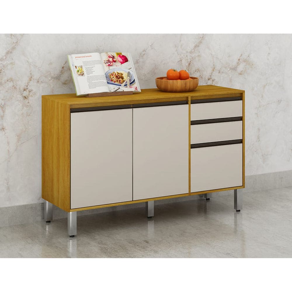Balcão de Cozinha 3 Portas 2 Gavetas - Eduarda-Cinamomo/Off White - CHF Móveis
