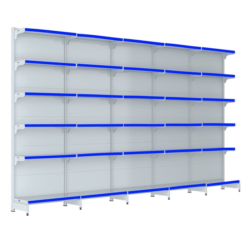 Gondola Parede 202 Fit Farmacia Ate 5 Metros Branco Pe Azul