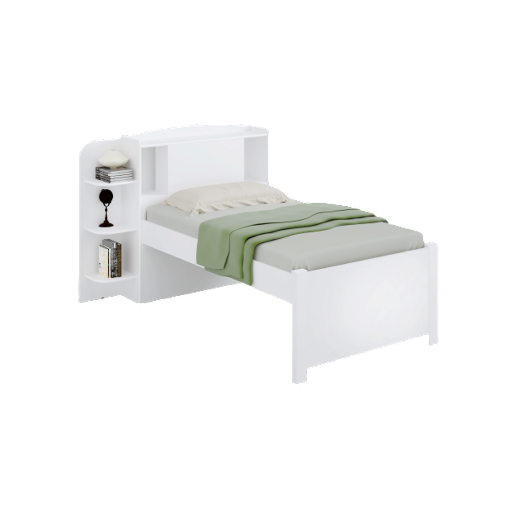 Cama Solteiro com Cabeceira Baú - Milênio Plus-Branco - Móveis D`Doro