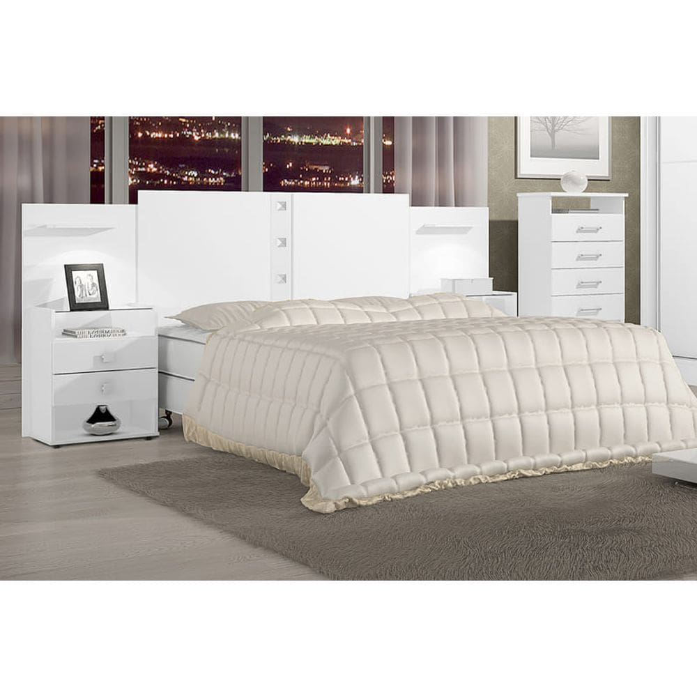Cabeceira Casal com Mesa de Cabeceira - Rubi-Branco - Móveis D`Doro