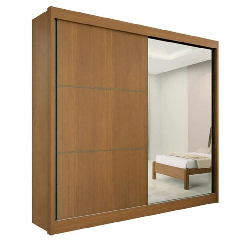 Guarda Roupa Casal com Espelho 2 Portas 6 Gavetas - Titanium-Cinamomo - Móveis D`Doro