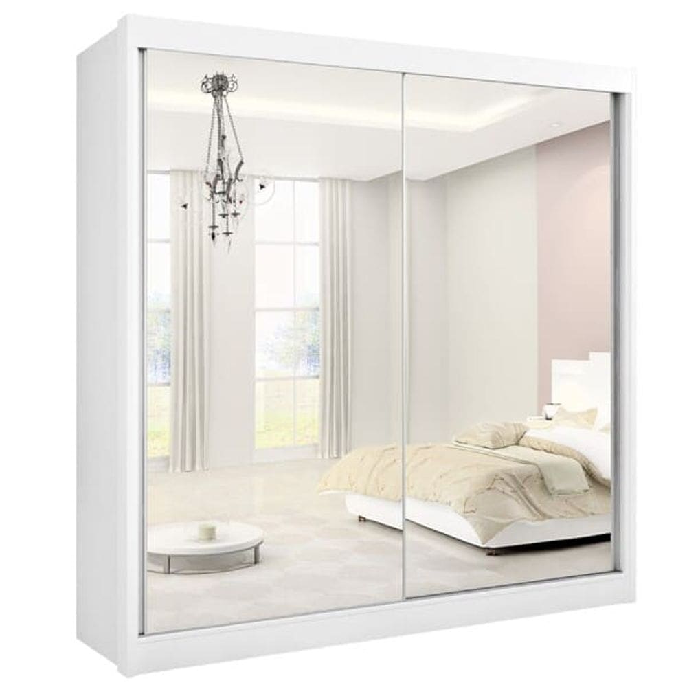 Guarda Roupa Casal Espelhado 2 Portas 6 Gavetas - Las Vegas-Branco - Móveis D`Doro