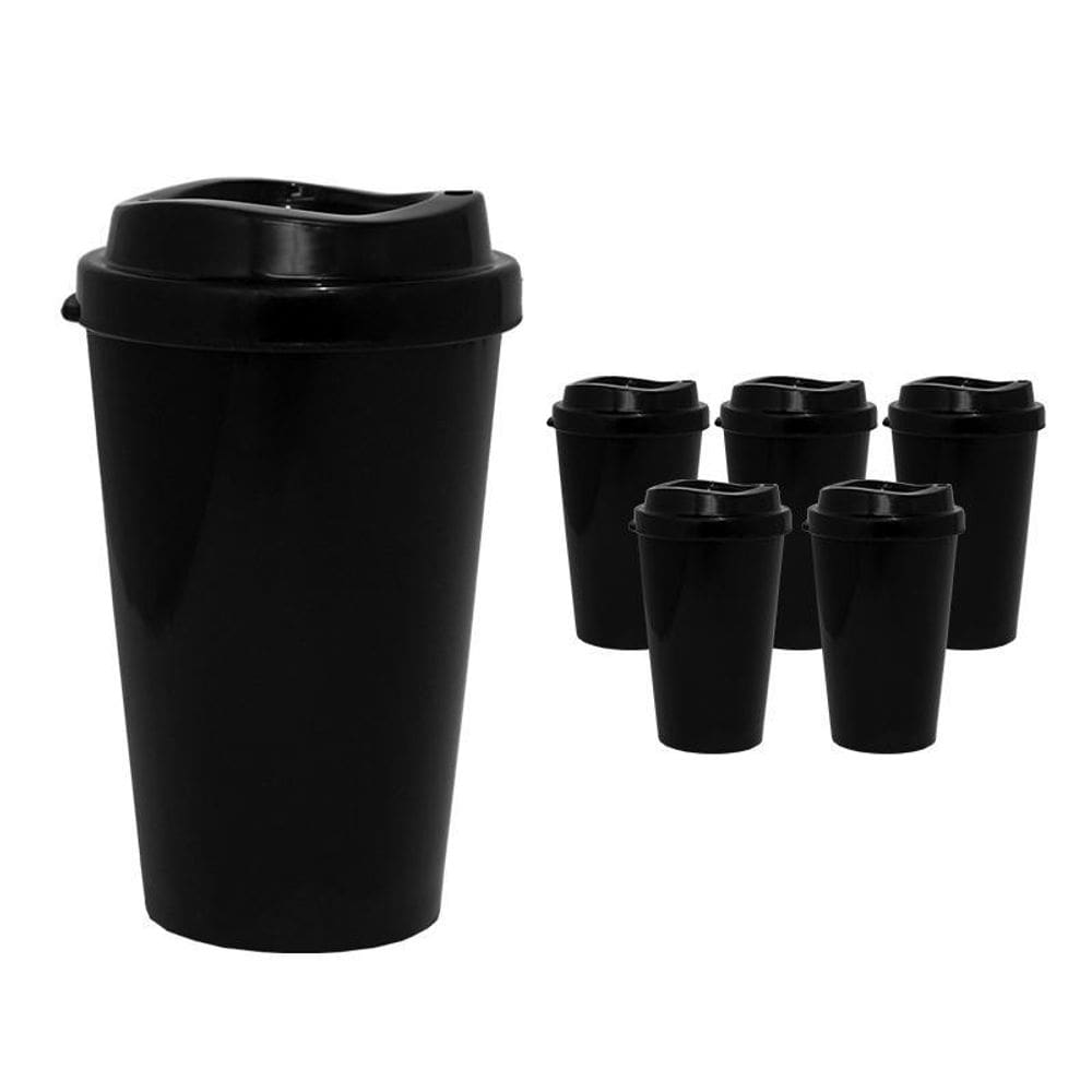 Kit 6 Copos Mug Preto 320Ml Plástico Premium